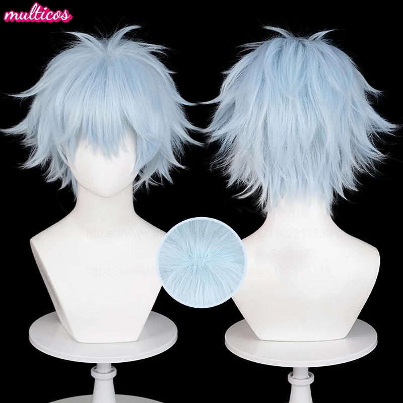 عالية الجودة أنيمي نانا تأثيري Okazaki Shinichi شعر مستعار تأثيري قصير أزرق فاتح مقاومة للحرارة الشعر حفلة لعب الأدوار الباروكات + غطاء شعر مستعار #1