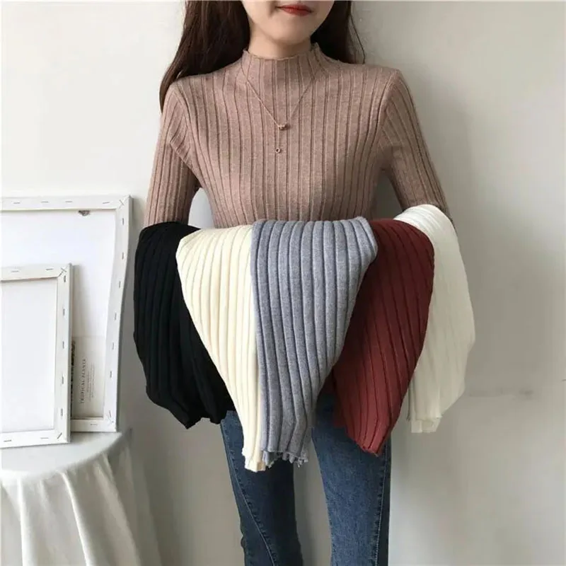 2024 new Underlay Pullovers sweater women winter half high neck white knitted top new stylish versatile spring autumn Jumpers