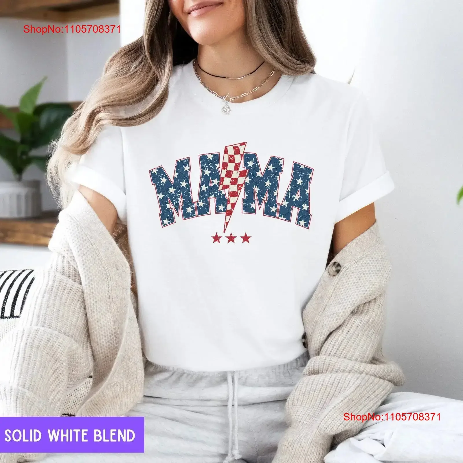 American Mama T Shirt 4th of July Fourth Retro Lightning Bolt USA vintage Washed Breathable streetwear Casual Versatile homme
