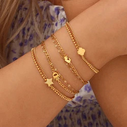E.B.belle Dropshipping Wholesale Stainless Steel Double Layer 18K Gold Plated Bracelets For Women Flower Love Heart Bracelet