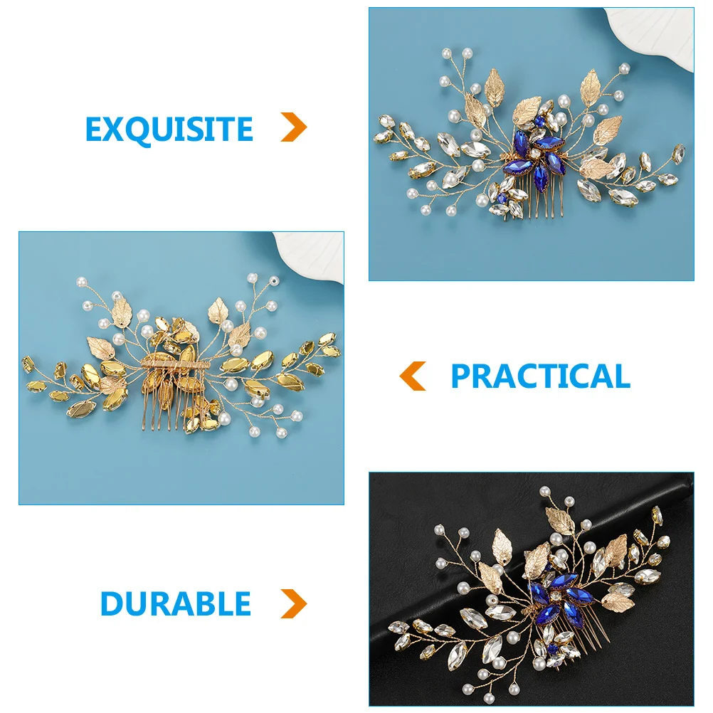 مشط شعر من حجر الراين باللون الأزرق اللؤلؤي أنيق لحفلات الزفاف وحفلات الزفاف وحفلات التخرج للفتيات على شكل زهرة العروس وغطاء الرأس