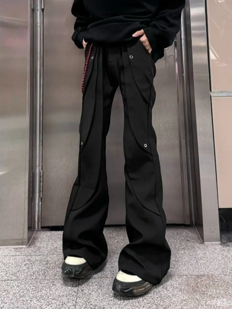 Men's Deconstructed Micro Flare Trousers Streetwear Slim Fit Heavyweight Drapey Casual Pants Vintage Americana High End Design