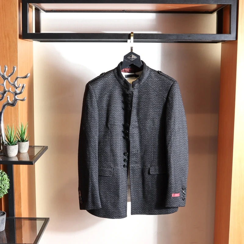 

Men's Woolen Jaet Stand Collar Button Decoration Autumn Winter Faion Urban Sle Polyester Cotton Blend Long Sve Outer...