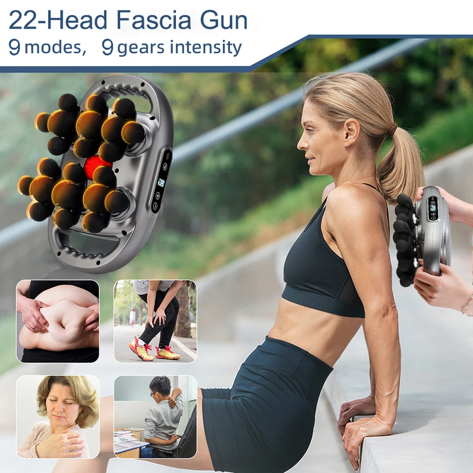 22-Head Fascia Gun High-Frequency Vibration Body Massage Gun Back