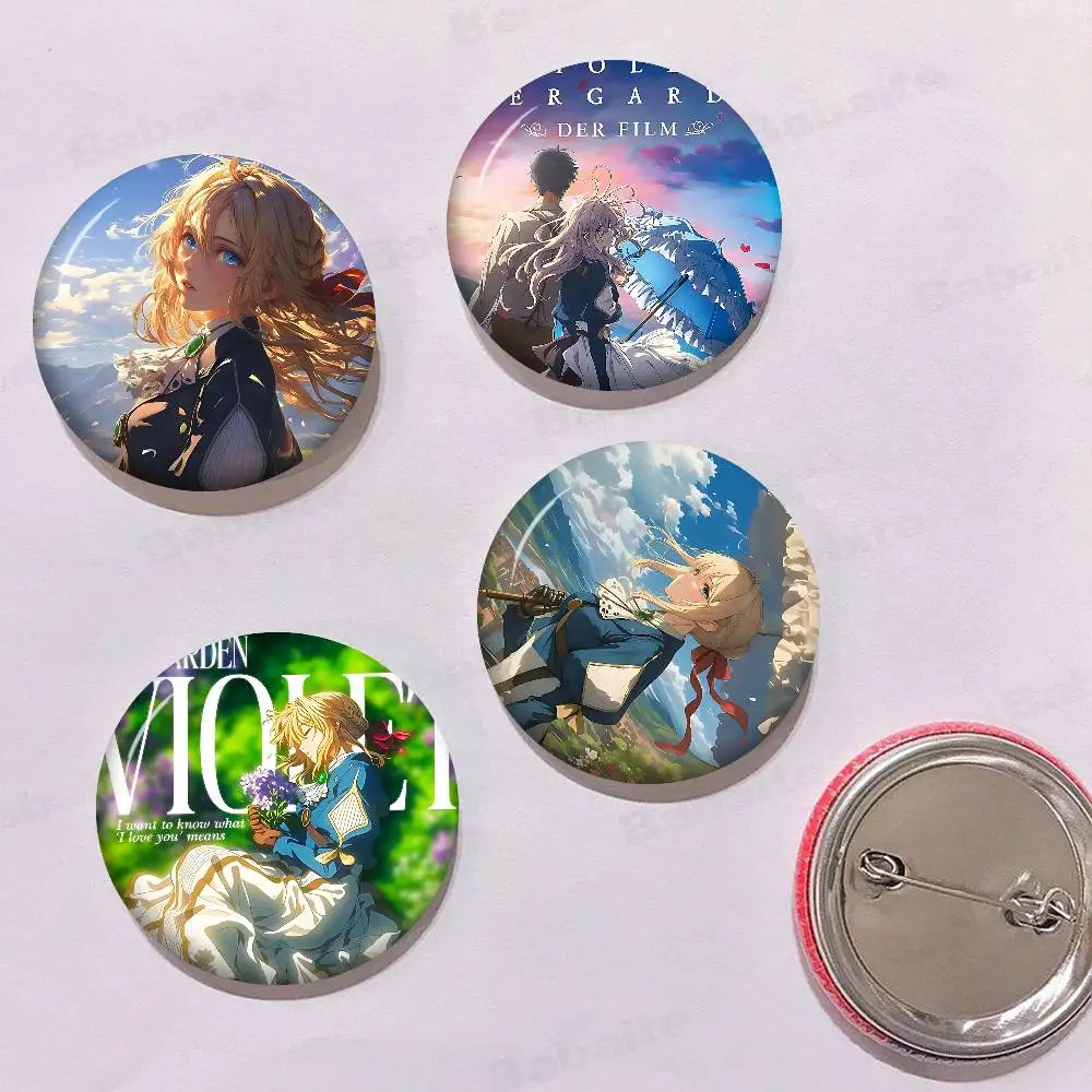 pretty girl Anime V-violet E-evergarden 32/44/58mm Round Cartoon Brooches Handmade Pins for Backpack Accessories Gifts Creative