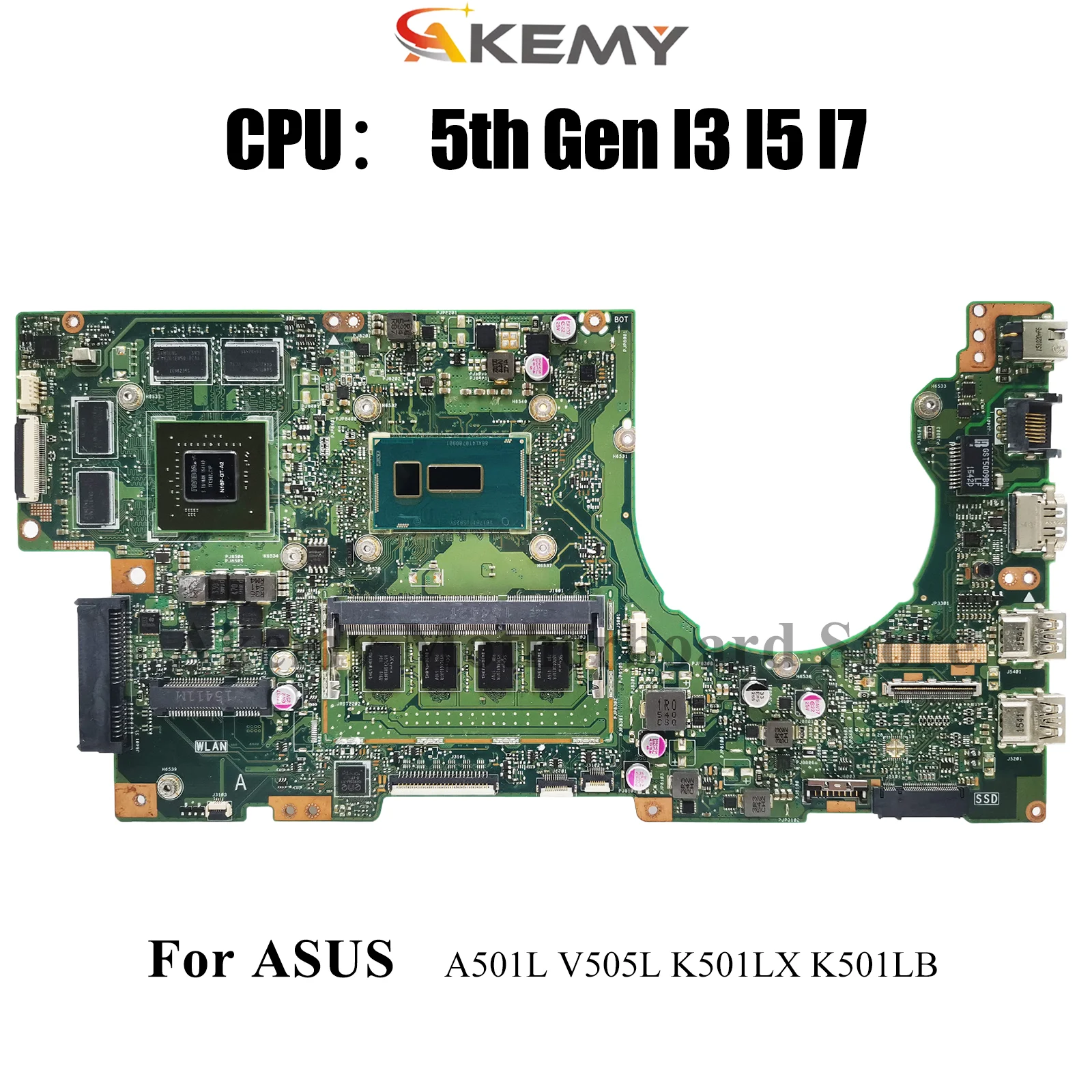 

K501LX Материнская плата для ноутбука ASUS VivoBook A501L K501LB V505L K501L K501LX Материнская плата для ноутбука с процессором I3 I5 I7 109% тест ОК