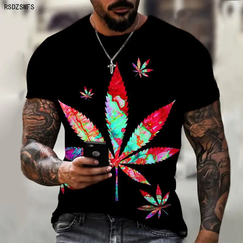 Men's Shirt Exclusive Design Five-leaf Clover 3D Printing Printing Trendy Brand Top Round Neck T-shirt Casual Loose Oversize 5XL