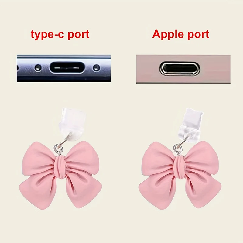 1pc Cute Bowknot Pendant Phone Dust Plug for IOS Android Type C Charging Port Protective Cover for IPhone ForSamsung ForXiaomi