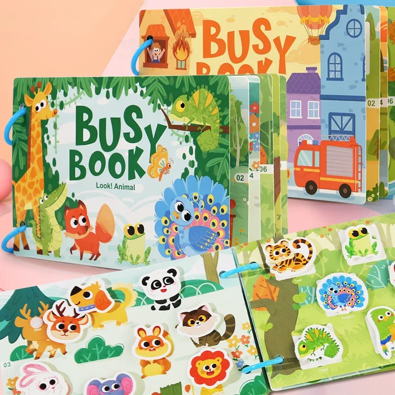 

Busy Book for Kids, Animals Vehicles Dinosaurs Stickers, Matching Number & Letter Games, Interactive Learning Activity Book