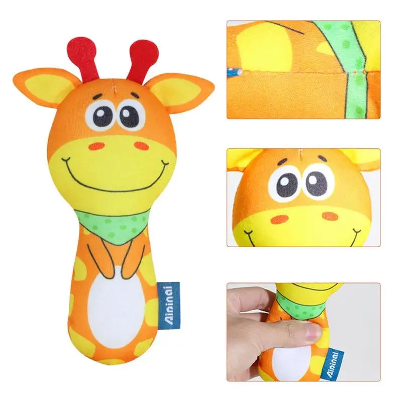 Sonajero suave con forma de Animal para bebé recién nacido, muñeco de peluche colgante con agarre para las manos, juguete de aprendizaje sensorial para niños