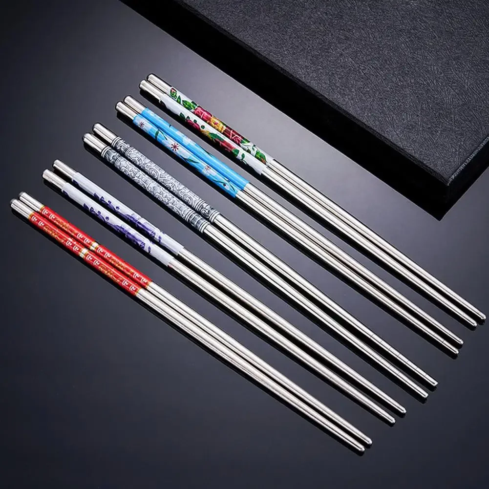 Stainless Steel Chopsticks Tableware Portable Reusable Blue Porcelain Patters Food Sticks Chopsticks Kitchen Dishes for Sushi