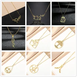 In Serotonin Molecule Pendant Necklace For Women Vintage Geometric Chemistry Stainless Steel Serotonin DNA Choker Jewelry Gifts