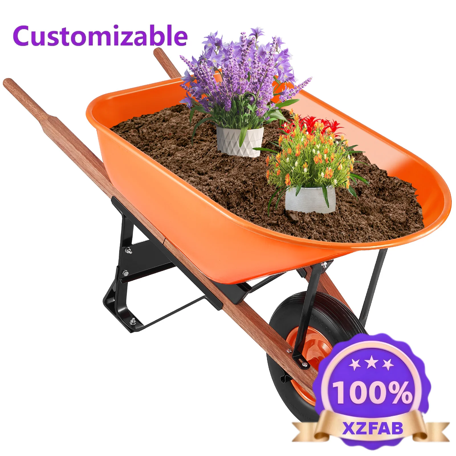 Factory Direct 2026 Wheelbarrow Cart 330lbs Capacity One Wheel Garden Dump Cart Wheel Barrow with Handle & Wide Track