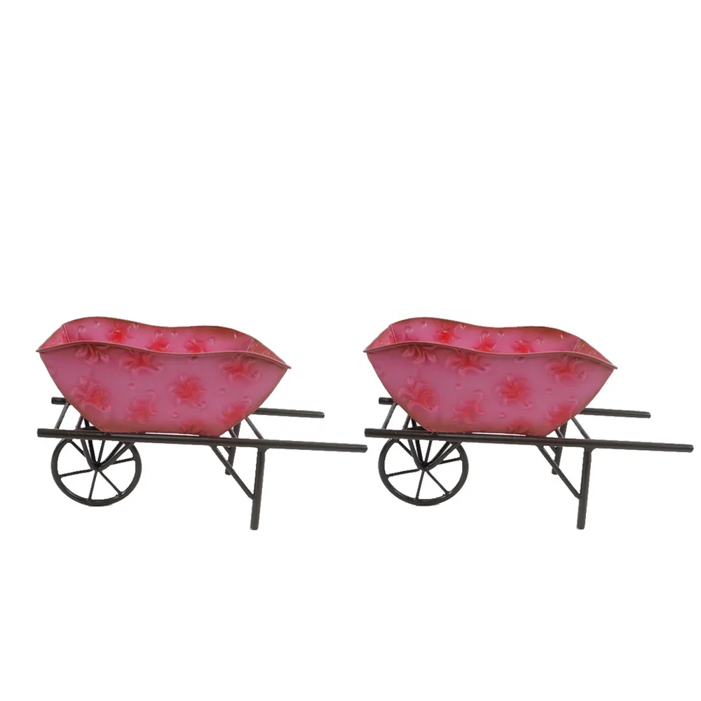 New Metal Wagon Wheels Flower Cart Planter Pot Stand For Home Garden Outdoor Decoration