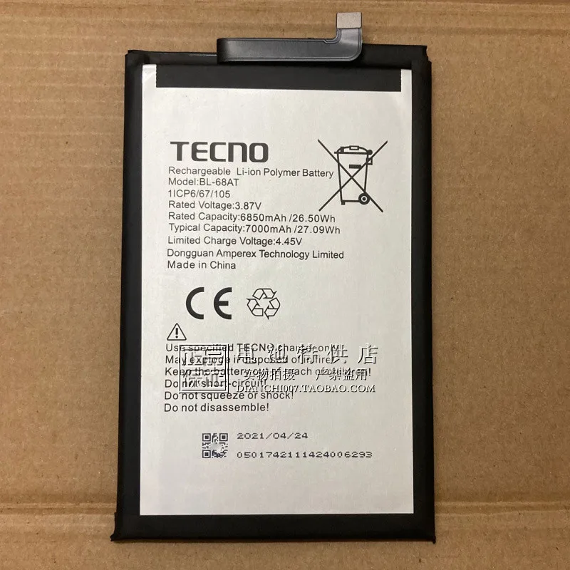 

In Stock new production date for TECNO BL-68AT battery 7000mAh Tracking Number High capacity Long standby time