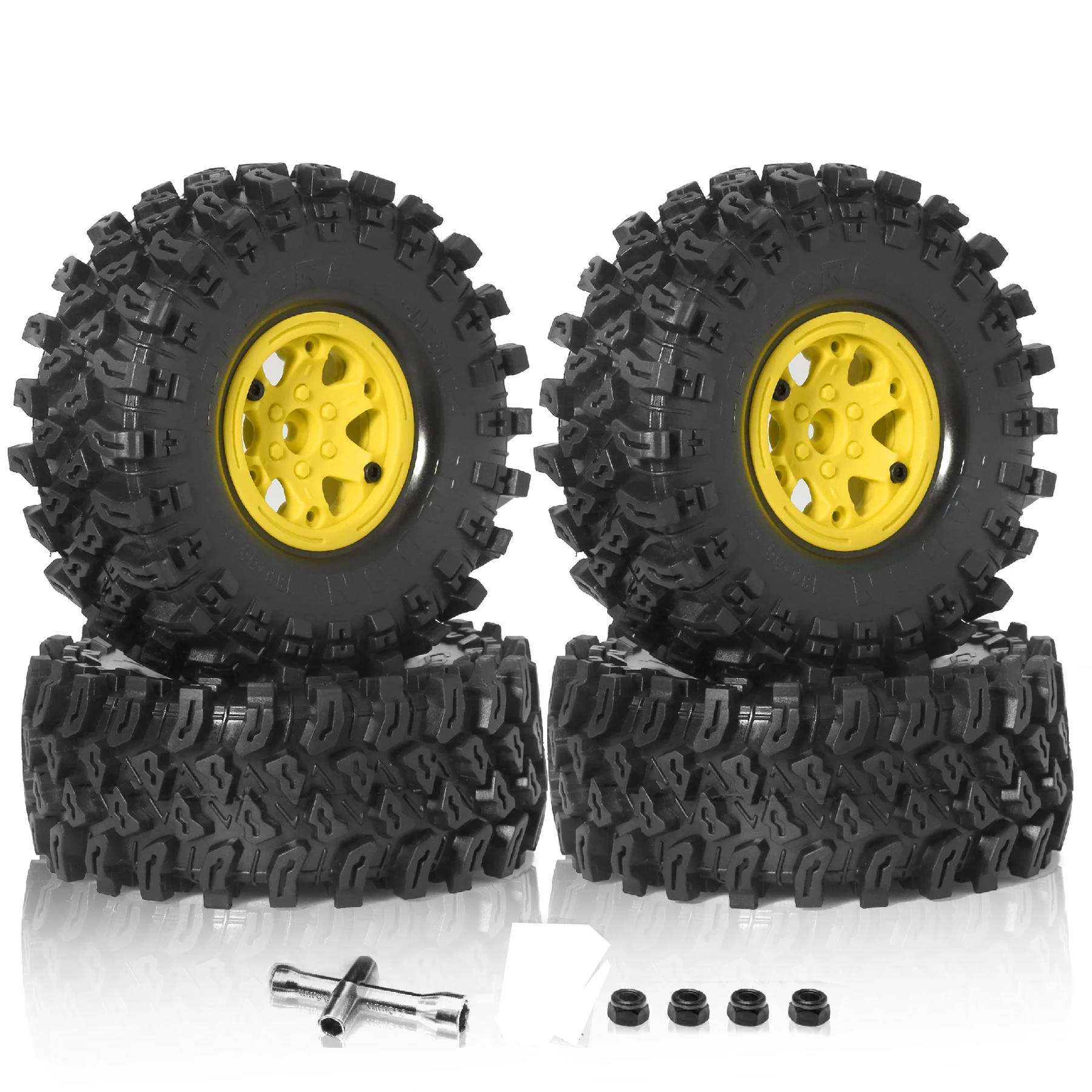 2.2 ビードロック ホイールとタイヤ セット (4 個) プラスチック ホイール オール タイヤ タイヤ。1/10 クローラー車軸 SCX10 90047 D90 TF2 CC01 TRX4 用