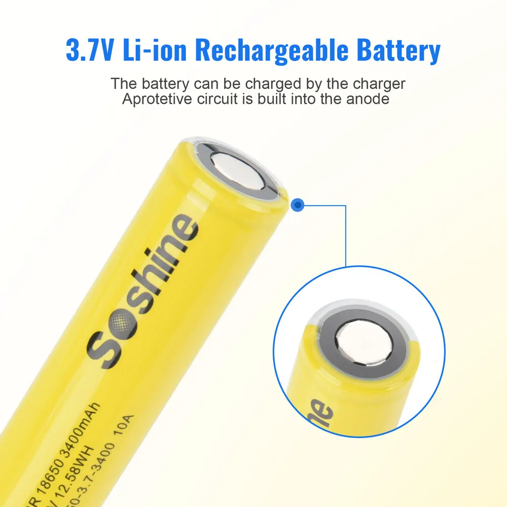 Soshine 3.7V 3400mAh Li-ion Rechargeable Battery 18650 3C Battery 18650 3400mah Batteries 100% Original for Flashlight LED Lamp