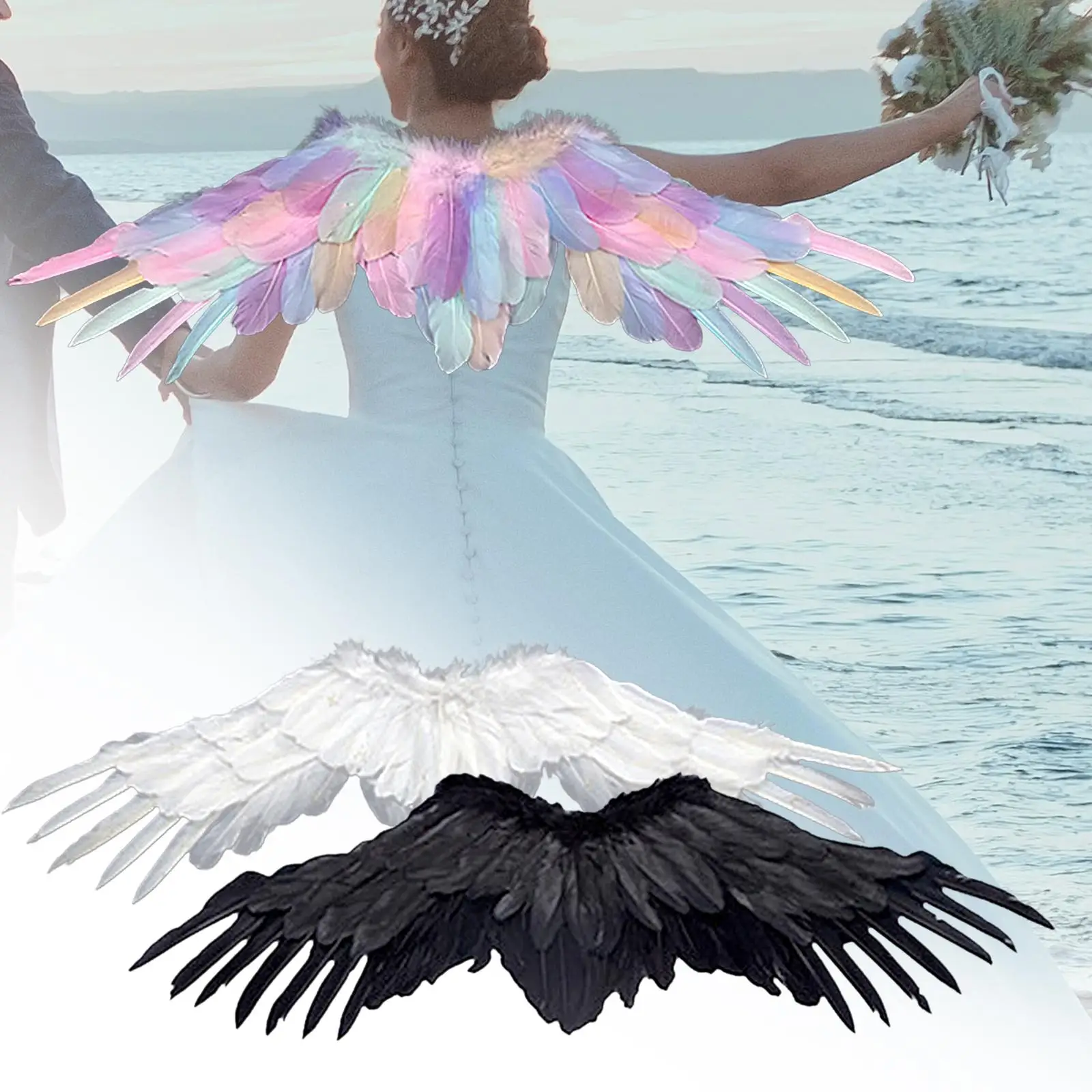 Accessoires de fête aile d'ange en plumes, robe fantaisie de mariage, décoration d'anniversaire, accessoires de Cosplay, aménagement de scène de spectacle pour enfants en bas âge