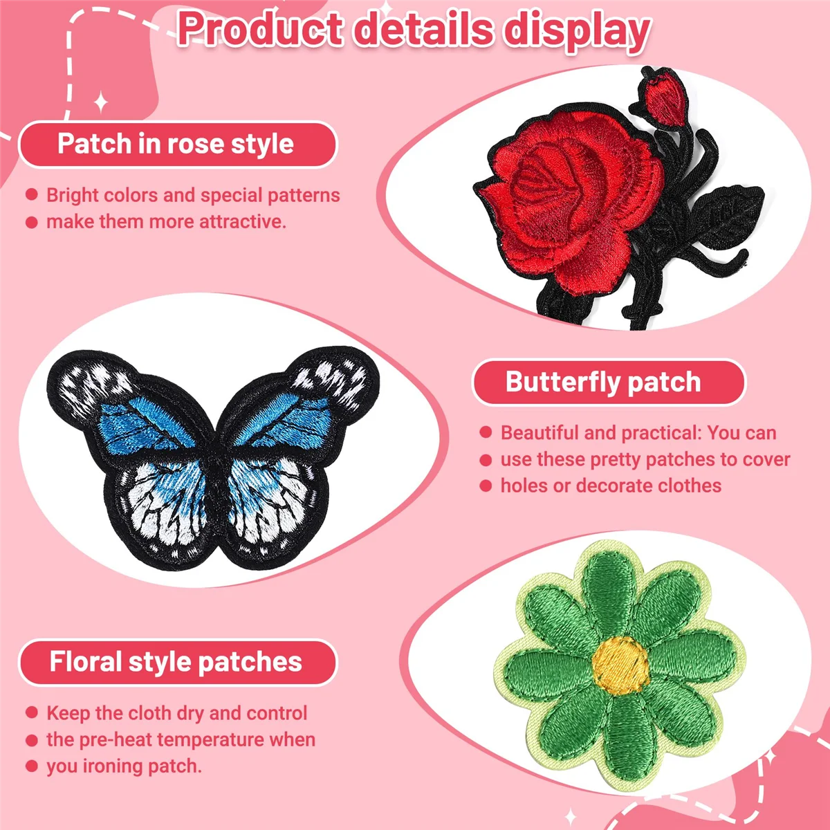 ABQR 16 pièces fleurs papillon fer sur patchs broderie appliques patchs pour artisanat bricolage décor, vêtements, sacs