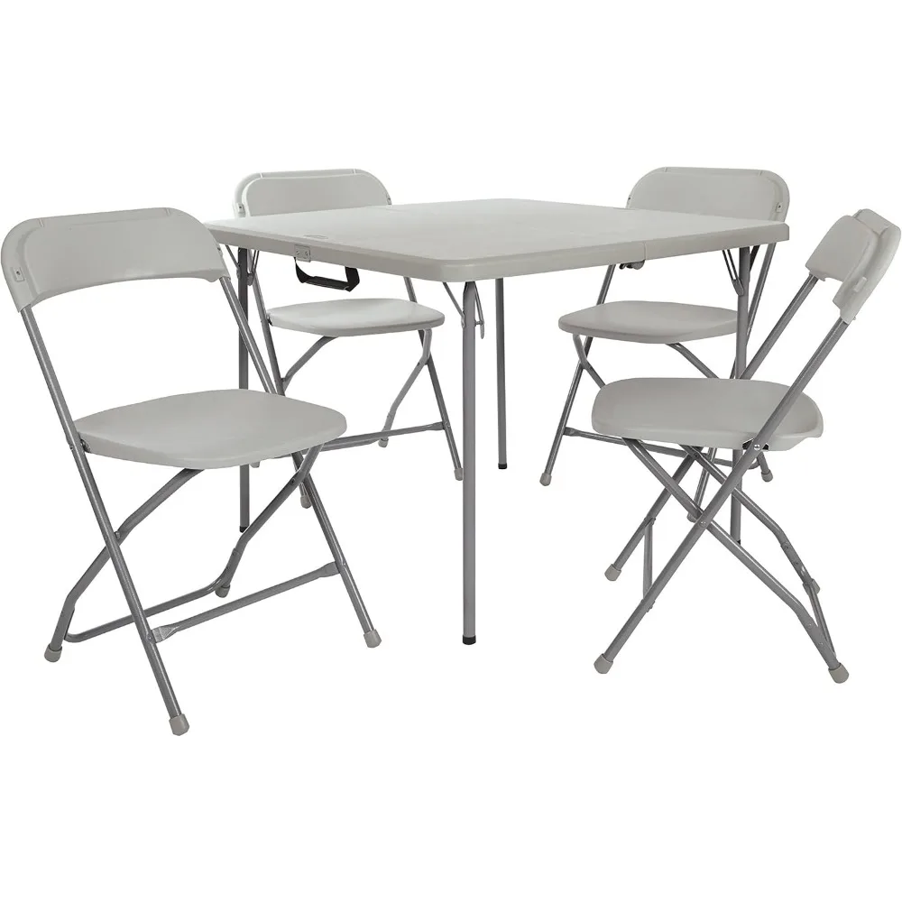 Ensemble de table et chaise pliantes carrées en résine, gris clair, 5 pièces