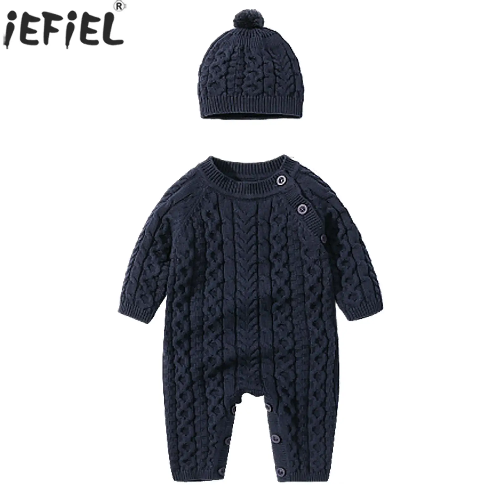 

Infant Cute Warm Romper Long Sleeve O-neck Knitted Casual One-piece Suit with Hat for Daily Wear Loungewear Photography Party