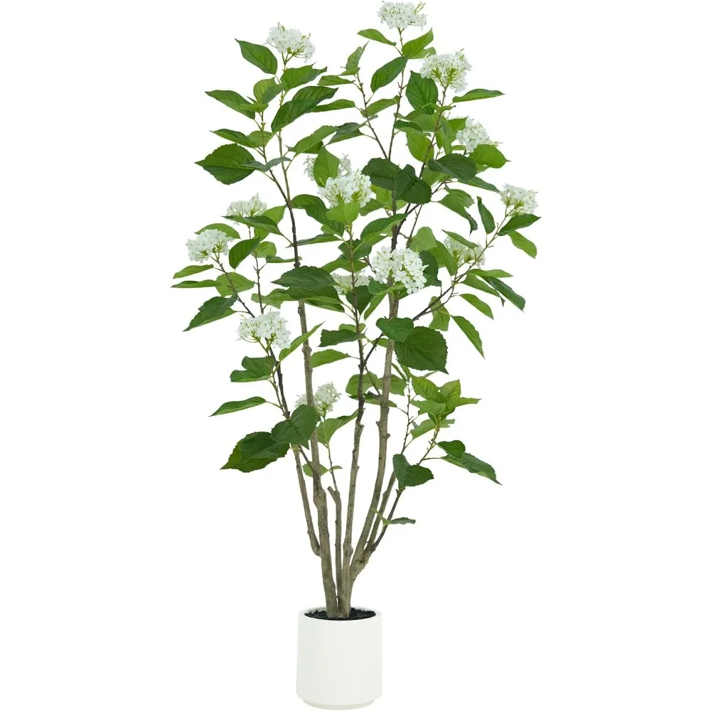 

Artificial Hydrangea Tree with 5-foot White Flowers and Decorative Flower Pots