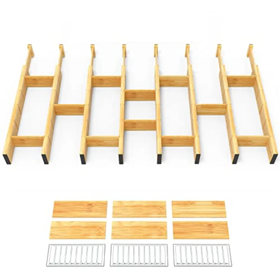 

Bamboo Drawer Dividers with Inserts and Labels Kitchen Adjustable Drawer Organizers Expandable Organization for Home Office Dre