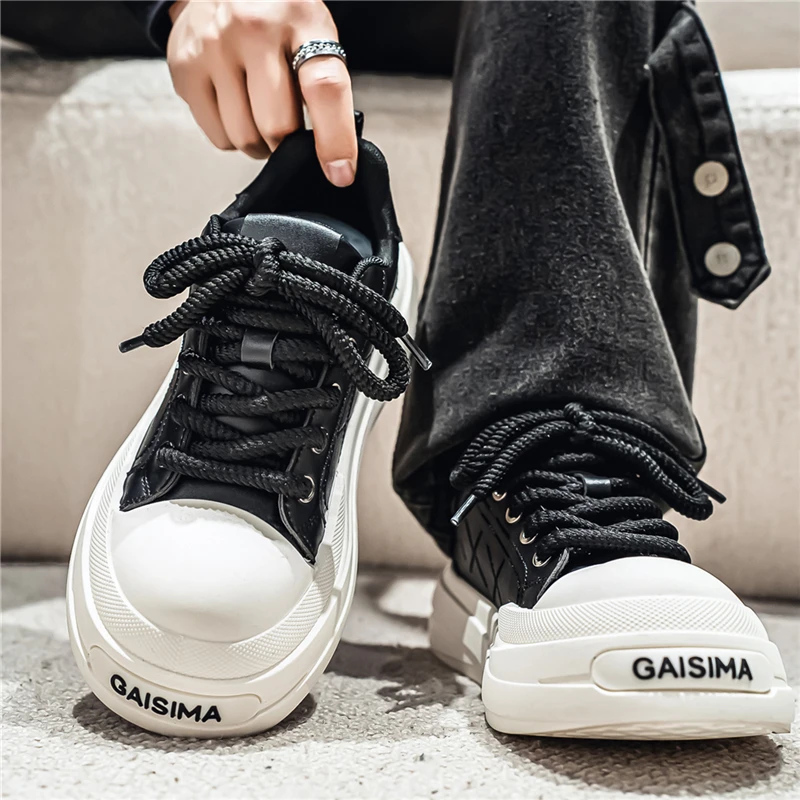 

Men's Casual Sport Shoes Summer Versatile Thick Bottom Anti-slip Black Large Head Shoe for Youth Comfortable Leisure Footwear