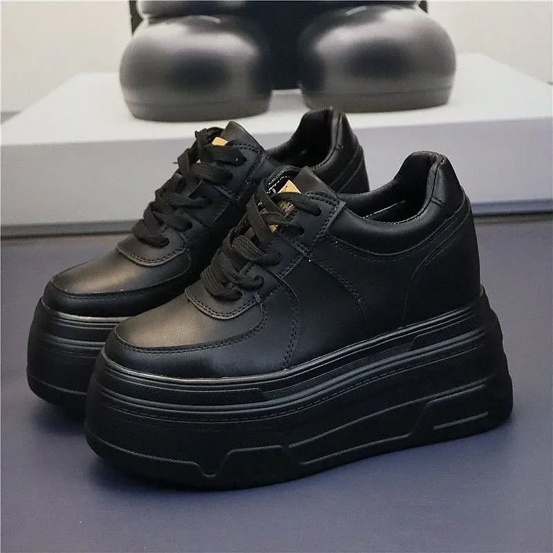 

Туфли на высокой платформе, женские новые осенние кроссовки на массивном каблуке, дизайнерская кожаная спортивная обувь на толстой подошве, дышащие женские кроссовки