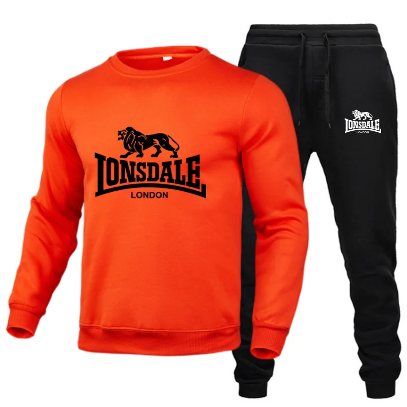 Lion Animal Print Round neck Sportwear+Pants Suit Long Sleeve Pullover Men\'s Sportswear Tracksuit Outfit Two Piece Jogging Set