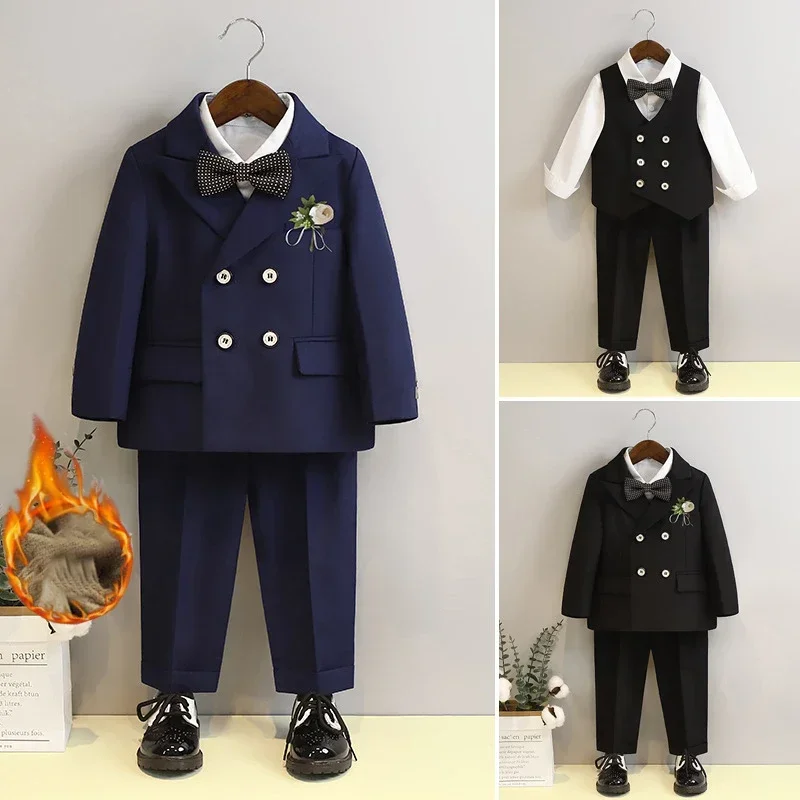 

Boys Suits Winter Fleece Warm Flower Child Wedding Tuxedo Oufits Formal Gentleman Piano Performance Blazer Set for Kids 6 8 10 Y