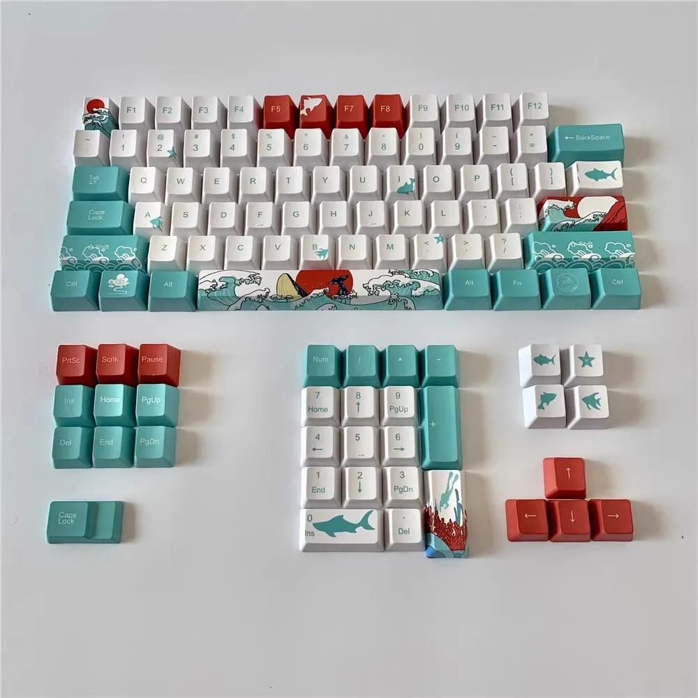 

126 Key Japan Japanese root font Keycaps Dye Sublimation PBT OEM Coral Sea keycap For Ikbc Cherry MX Annie Mechanical Keyboard