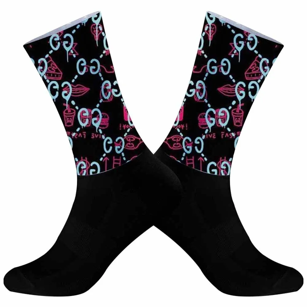 Chaussettes d'équipe de vélo sans couture avec motif de l'hypothèse de mort, chaussettes de vélo de route, chaussettes de cyclisme aérodynamiques, nouveau, 2024