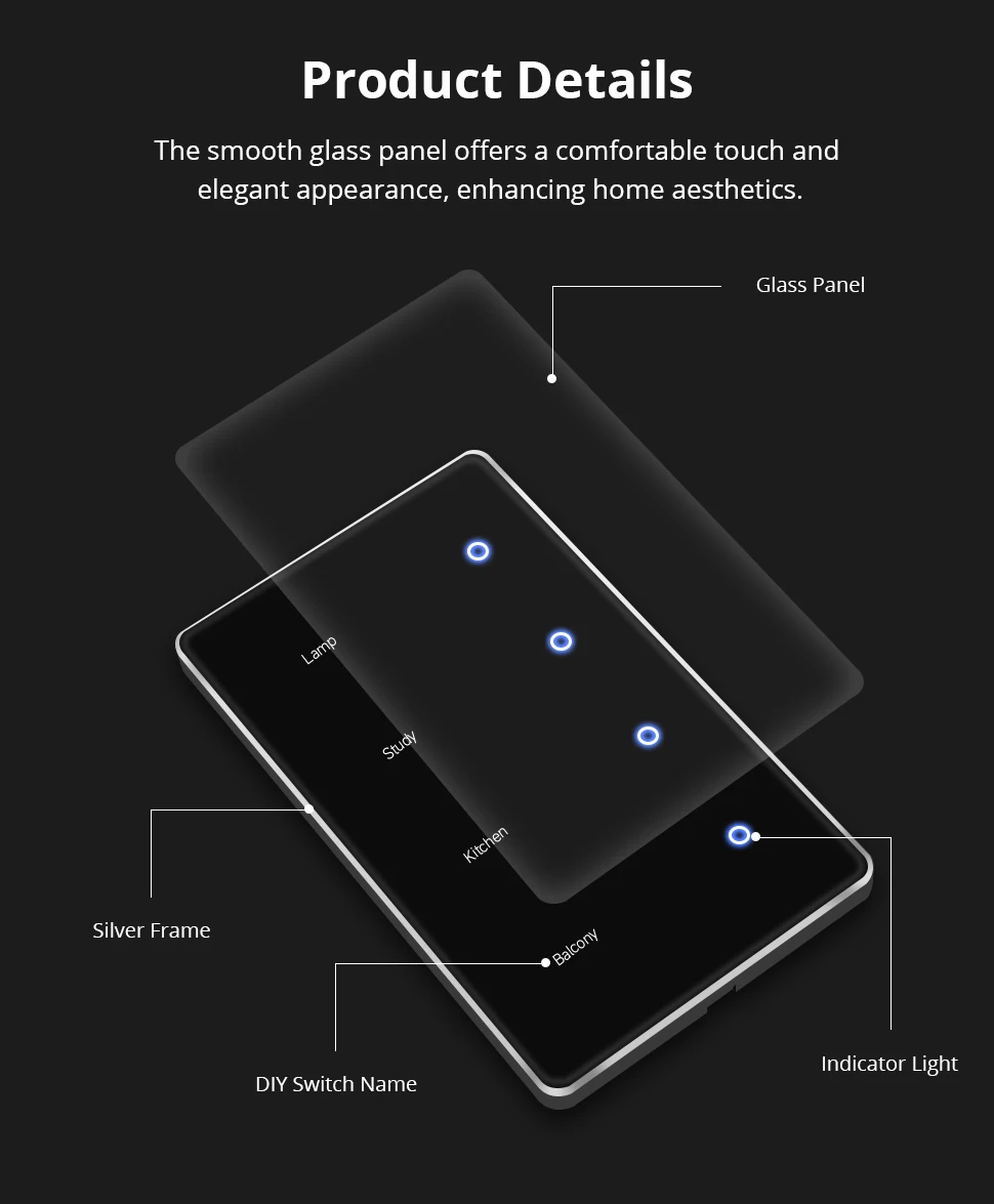 Zemismart Zigbee DIY Namensschalter US Black Touch Panel Smart Display Bildschirm Lichtschalter Funktioniert mit der Tuya Smart Life App – Detail 11