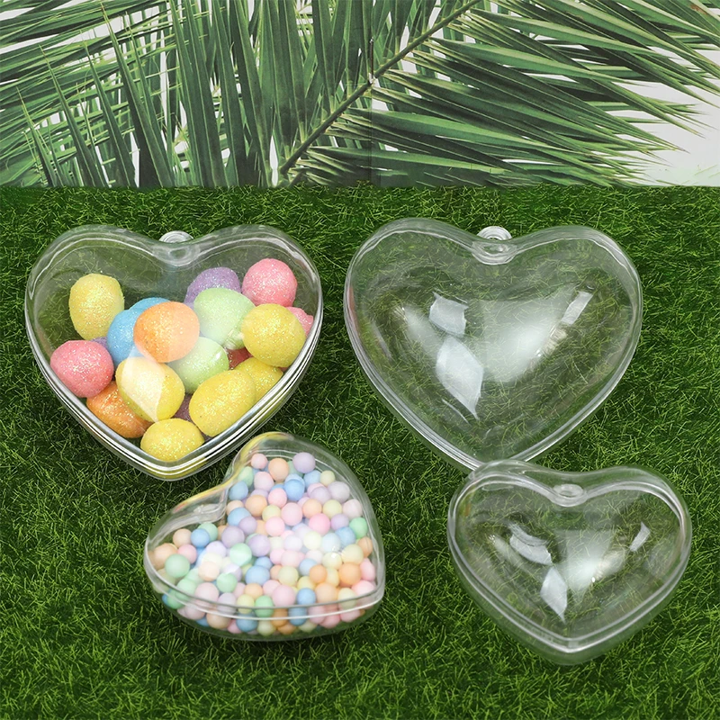 5Pcs 6/8cm Transparent Heart-shaped Fillable Ball Wedding Clear Baubles Ornaments Gift Present Box Christmas Trees Hanging Decor