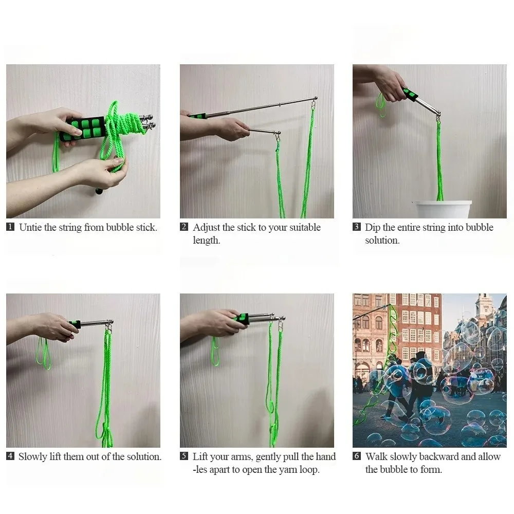 Cuerda de burbujas de doble polo, círculo de burbujas ajustable escalable, jabón mágico telescópico, palo de burbuja para actividades al aire libre