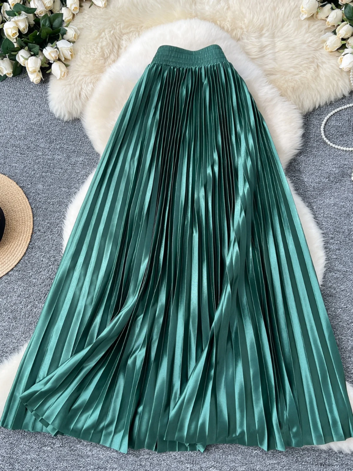 Ele – jupe mi-longue plissée couleur métal pour femme, taille haute, ligne a, pour les déplacements, Version coréenne, automne hiver