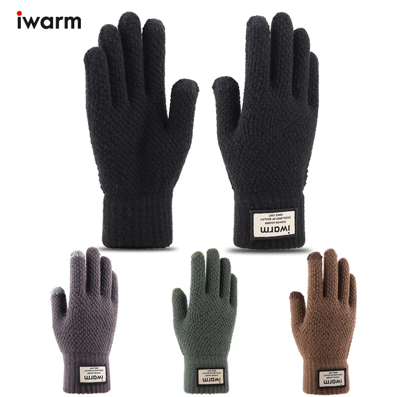 Winter Men Knitted Gloves Touch Screen High Quality Male Mitten Thicken Warm Wool Cashmere Solid Men Business Gloves Autumn