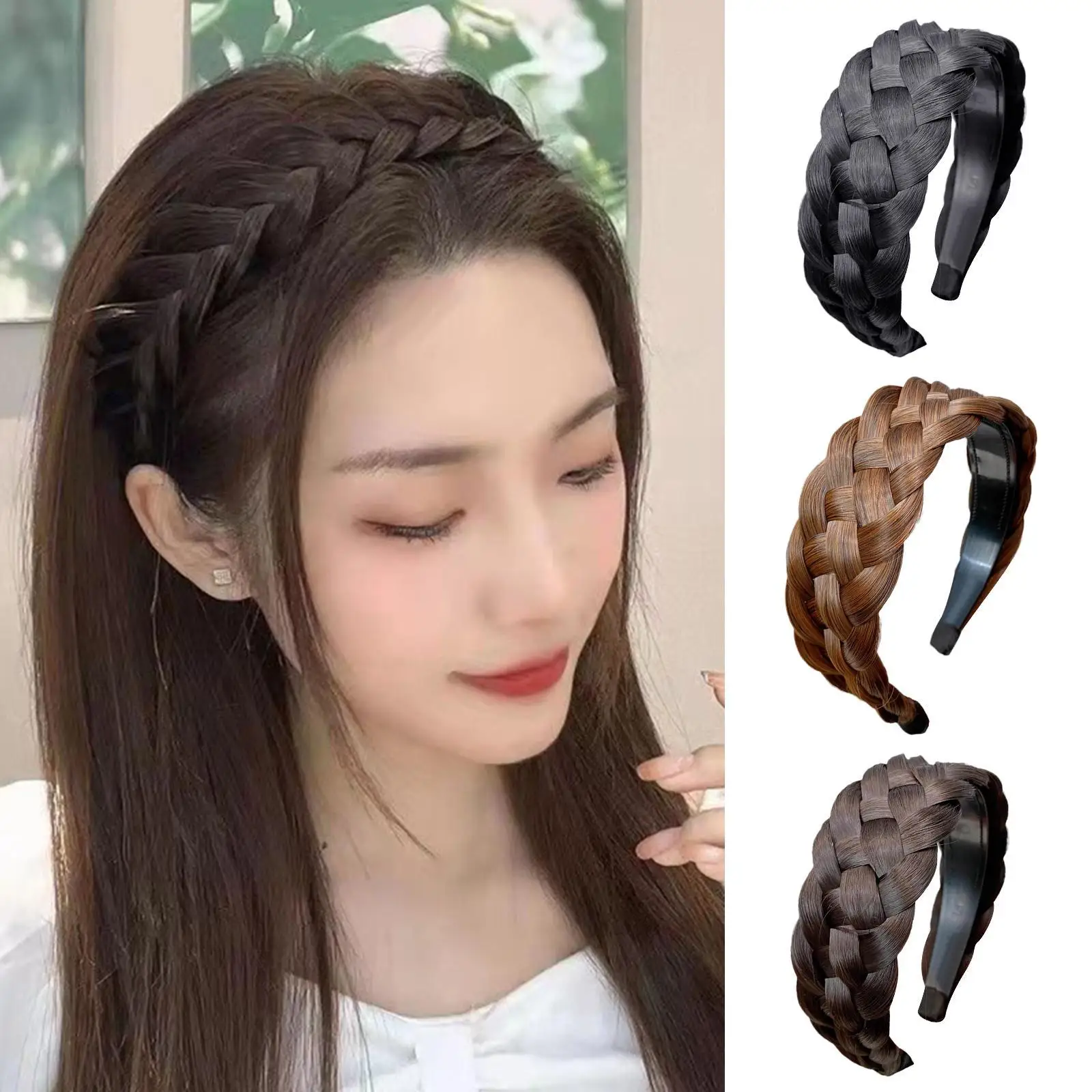 Bohemian Braid Wig Twist Headband Wide Thicken Fishbone Braid Hairband Hair Hoop For Women With Teeth Non-slip Hair Accesso D4G8