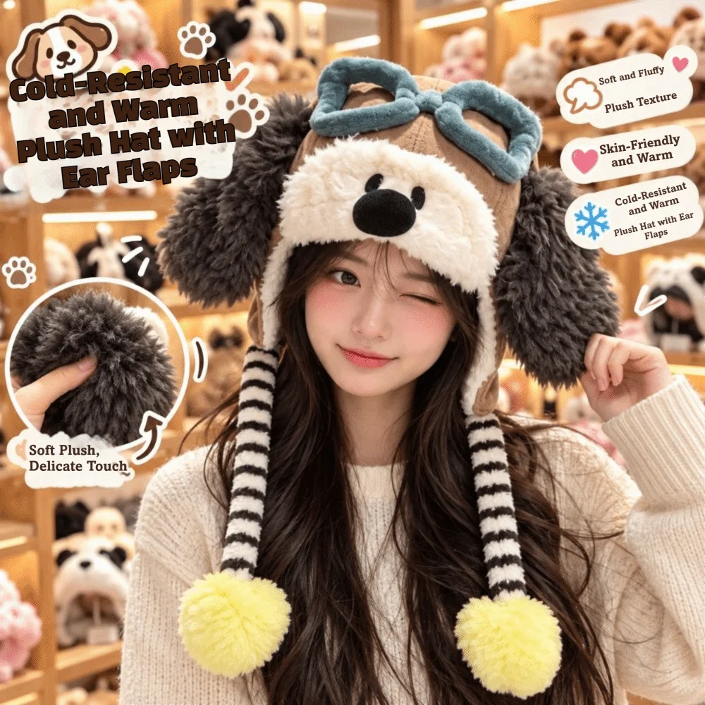 Cat Ear Thick Fleece Cat Ear Trapper Hat Warm Windproof Earflap Hat Blush Cute Hat Winter