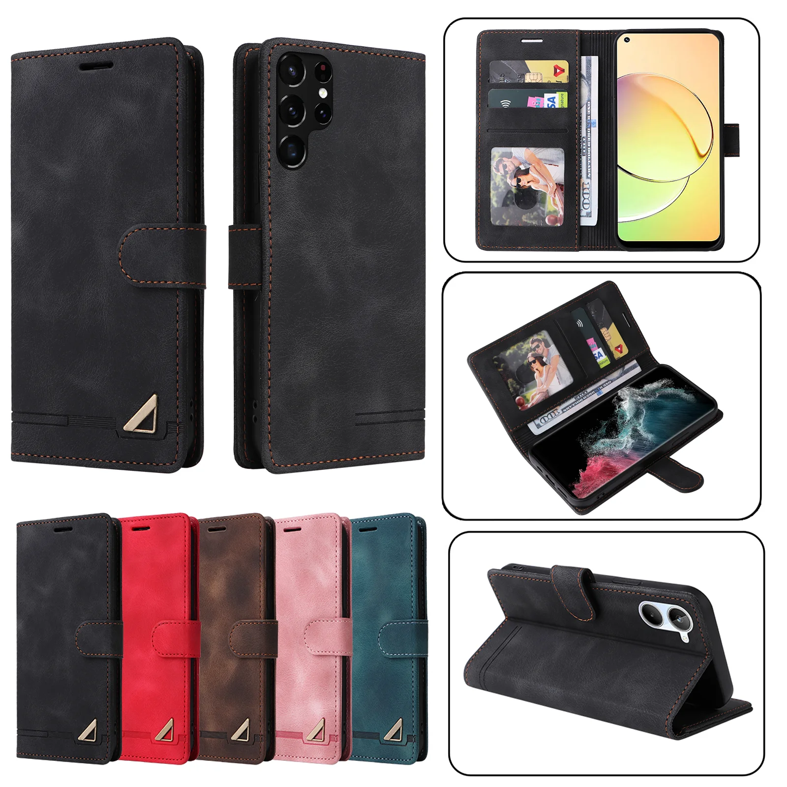 Flip Leather Case For Samsung Galaxy A54 A14 A34 5G A23 A13 A53 A33 A52 A32 A72 S23 FE S22 Ultra S21 Plus Card Slot Wallet Cover