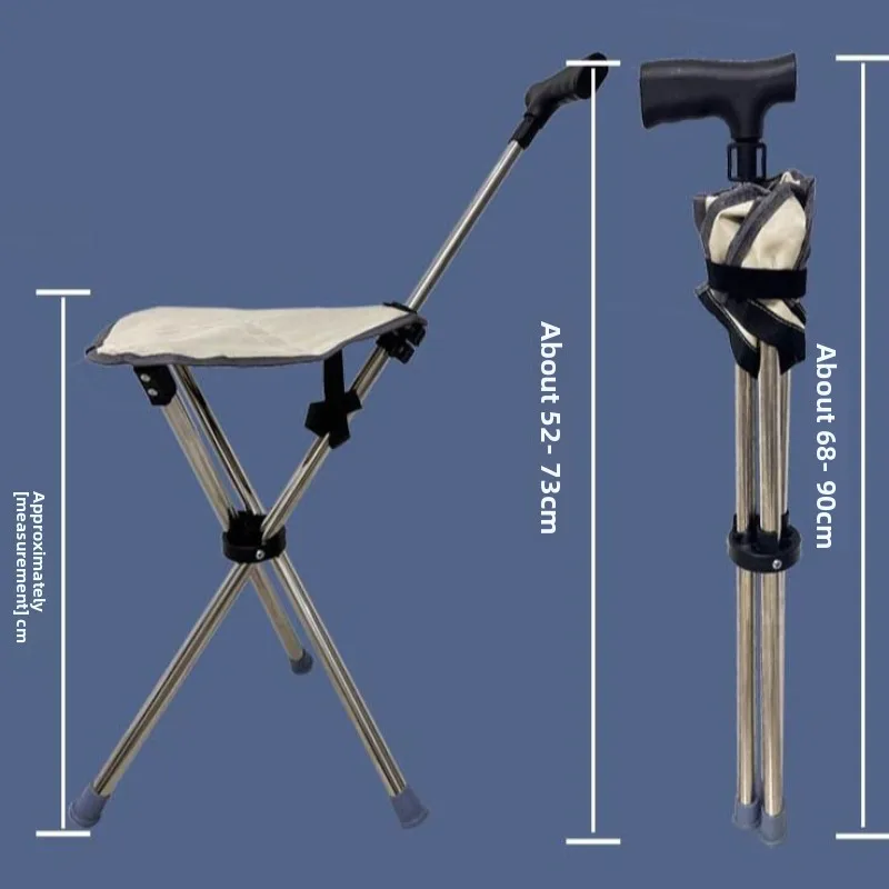 

Folding Walking Cane Chair for Seniors, Lightweight Anti-Slip Cane Stool with Thick Oxford Seat and Stable Tripod Support