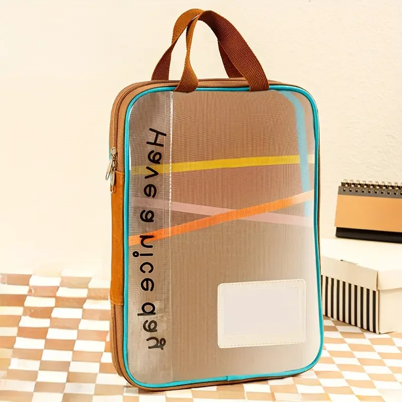 A4 Storage Bag Double-layer Mesh Zipper Bag with Handle Large Capacity Organizer Folders School Office Supplies Stationary Bag