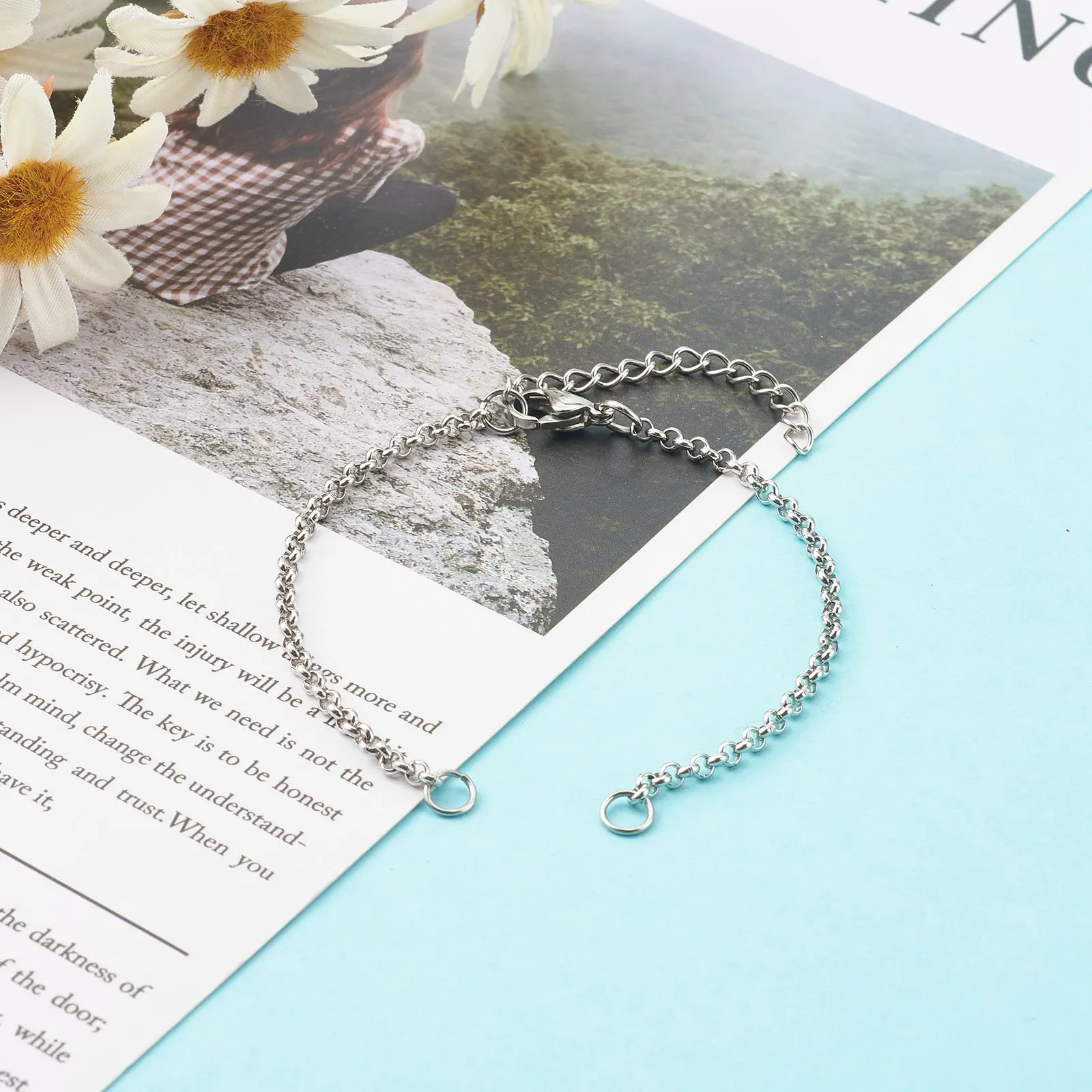 50Pcs Stainless Steel Adjustable Chain for Jewelry Making DIY Loops Connector Pendant Bracelet Chain with Clasps &Chain Extender