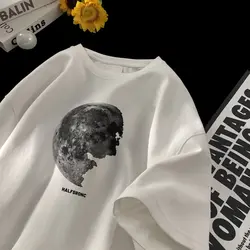 Men's T-shirts Oversized 5XL Cotton T Shirt White for Men Casual Summer Wear Planet Print Tee Shirts Men Clothing Big Size