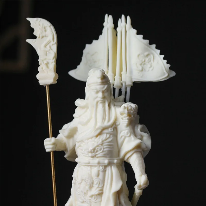 Natural Tagua Nut Hand Carved Martial God Guan Gong Statue Five Flags Standing Sword Home Chinese Style CollectibleOrnament Gift