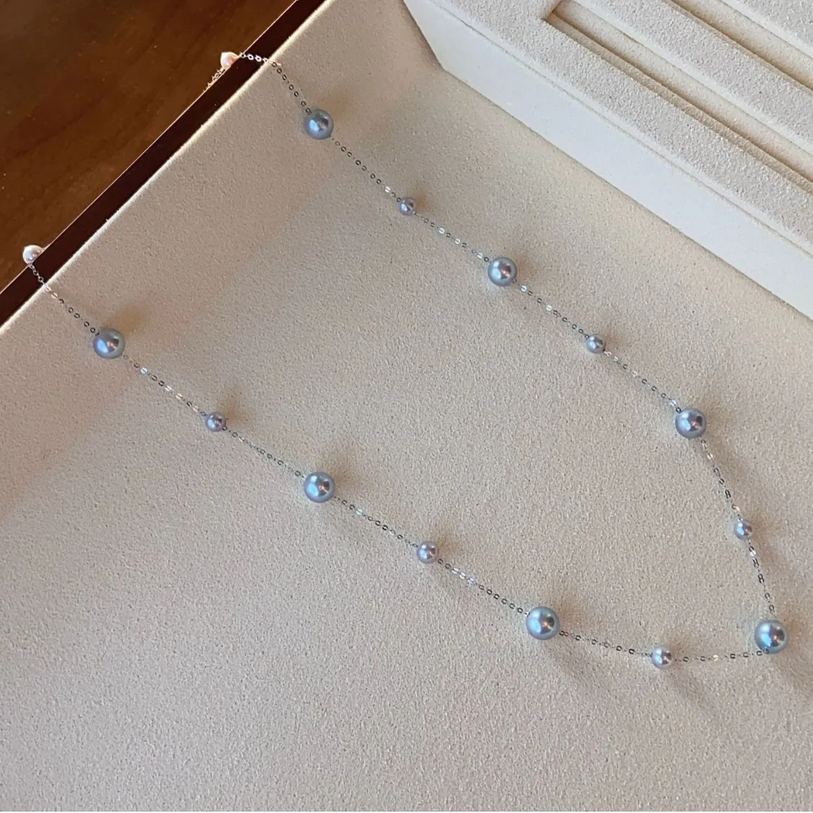 18K Gold Natural Sea Water Pearl Necklace 4-7mm Silver Gray Starlight Station Chain Choker for Women Fine Jewelry