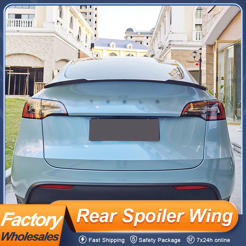 

For Tesla Model Y 2019 20 21 22 23 V Style Carbon Fiber Material Rear Trunk Lid Car Spoiler Wing Glossy Carbon Exterior Upgrade