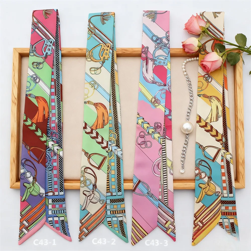 90*5cm Korean Hot Sale Fashion Luxurious Ladies Leisure Decoration Twill Long Strip Streamer Silk Scarf Tie Bind bag Ribbon
