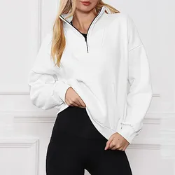 Womens Scuba Half Zip Hoodie Solid Color Y2k Streetwear Pullover Sweatshirt Y2k Harajuku Sportwear Tracksuit Autumn Winter Tops